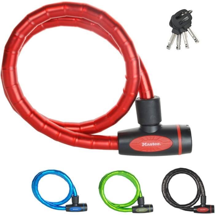 Antivol Vélo MASTER LOCK - Câble Acier Articulé 1m, 4 Clés - Protection Pour Vélo électrique, Skate, Tondeuse, équipement Extérieur - 6