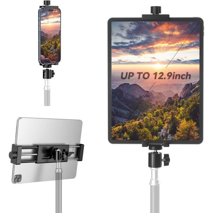 Support IPad Universel Rotatif 360° - Adaptateur Trépied Avec Tête Sphérique Pour Tablettes De 4,7 à 12,9 Pouces