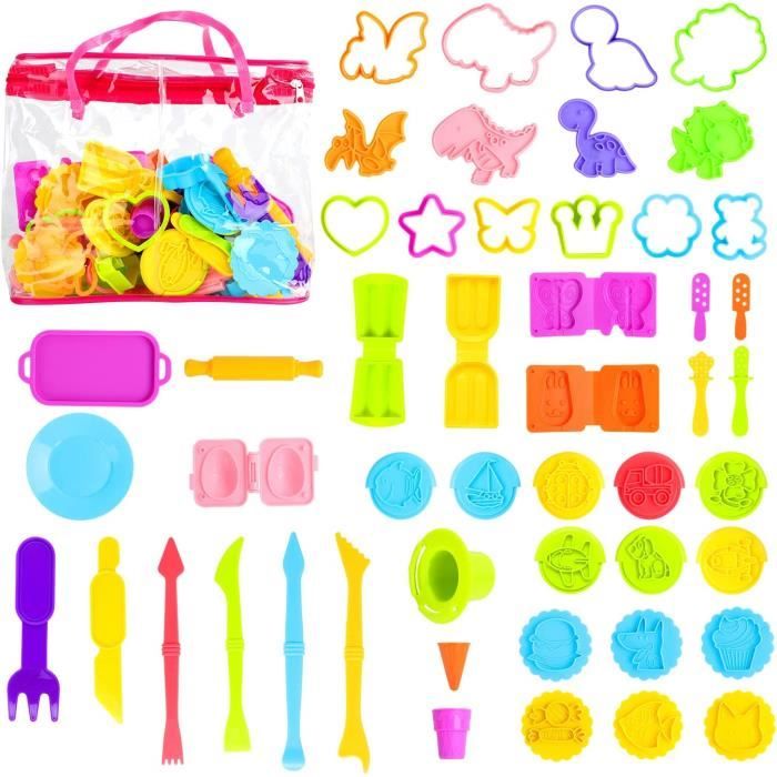 Kit Pâte à Modeler Enfants - 40 Pièces Avec Moules Dinosaures, Rouleau, Couteaux Et Boîte De Rangement - 10