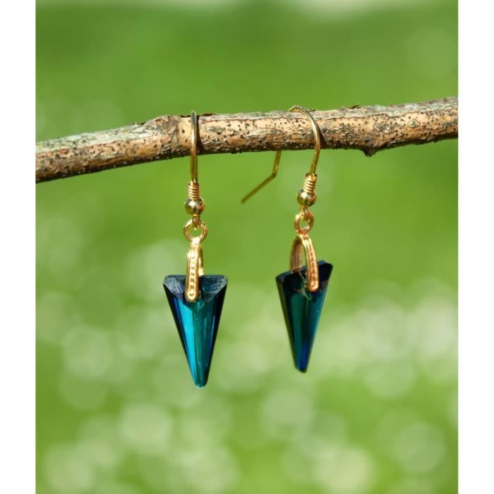 Ancienne Paire De Boucles D'oreilles Puces – Plaqué Or, Créateur, Pierres Bleu Et Blanc