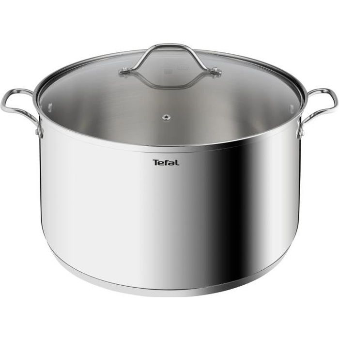 tefal b8647504 marmite 36 cm inox, tous feux dont induction, 17,5l, poignées robustes, couvercle verre, intuition xl