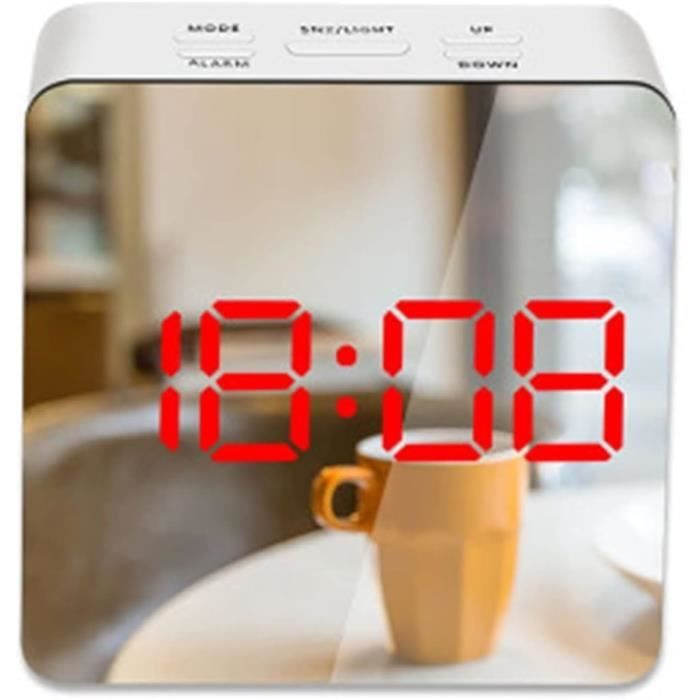 Horloge Miroir LED - Réveil à Affichage Transparent, Réglable, Design Moderne Pour Bureau, Cuisine, Salle De Bain (10x10x3.5 Cm)