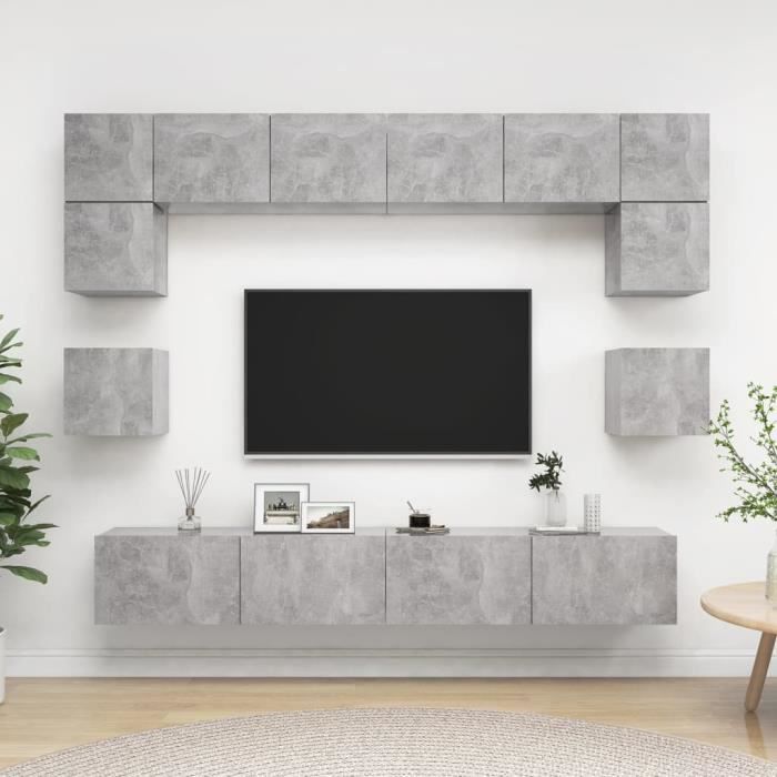 vidaXL Ensemble de meuble TV 8 pcs Gris béton Aggloméré 88.4kg