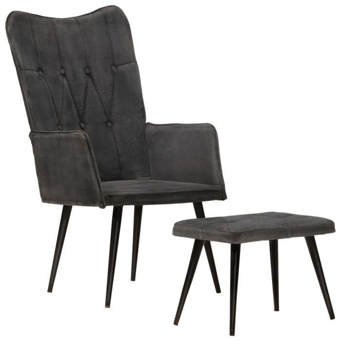 vidaXL Chaise à Oreilles avec Repose-pied Fauteuil à Oreilles Meuble de Salle de Séjour Salon Chambre Intérieur Noir Vintage 339670