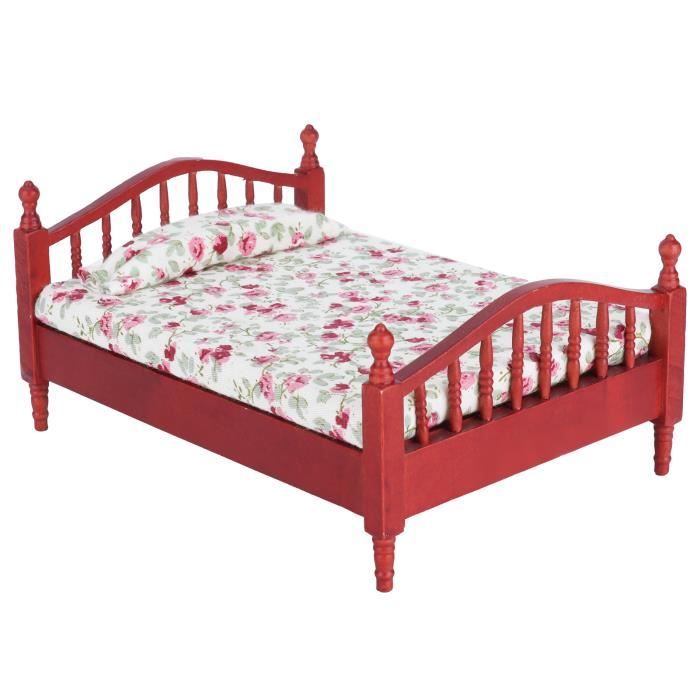 Mini 1 12 Échelle Maison de Poupée Lit Double Ornement Arbitraire