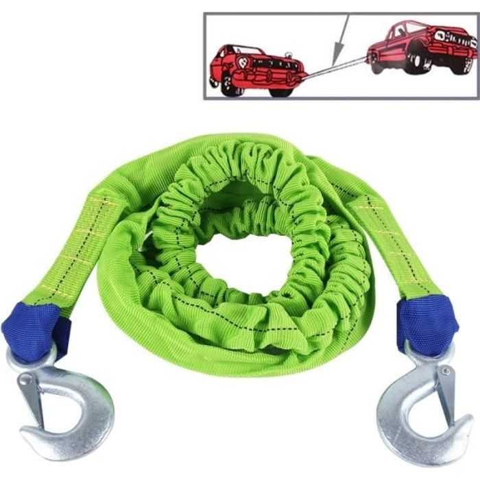 Corde De Remorquage 3000 Kg - Longueur 3 M - Avec Crochets De Sécurité Et Coussin à Bille 14 Mm