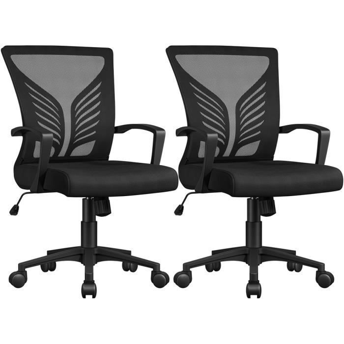 Yaheetech Lot de 2 Chaises de Bureau en Maille Mesh Fauteuils de Bureau Inclinable Réglable avec Support Lombaire Papillon Noir
