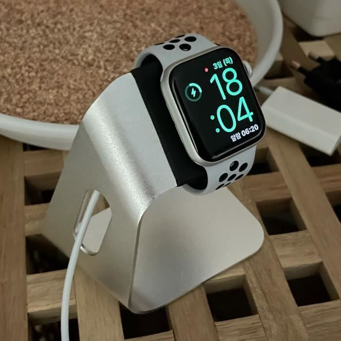 Silver with Hole -Support en métal pour chargeur, station de charge, en aluminium, pour montre Apple Watch,