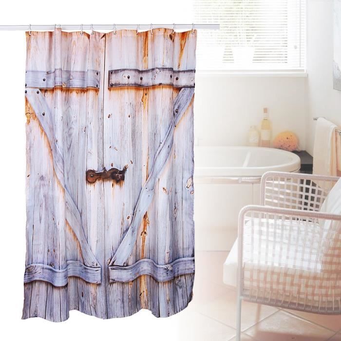 180 cm rustique en bois Planche Porte de Grange imperméable rideau de douche accessoires de bain