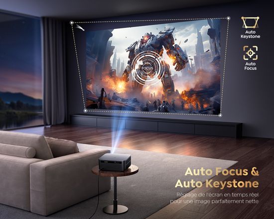 Projecteur 4K YABER V12 Netflix Certifié - 850 ANSI, WiFi 6, Auto Focus, Haut-parleurs 20W Dolby