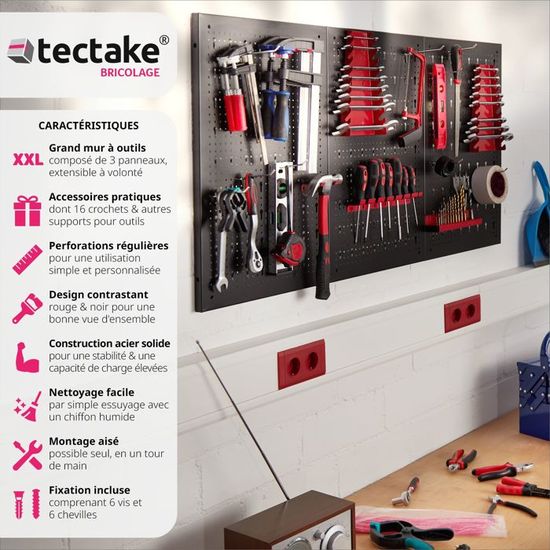 Tectake Panneaux perforés pour rangement d'outils avec 25 crochets