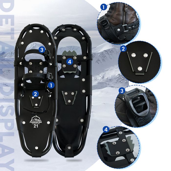 Raquettes à Neige Légères FunWater – Aluminium + PEHD, Taille Réglable, Bâtons Inclus + Sac De Transport