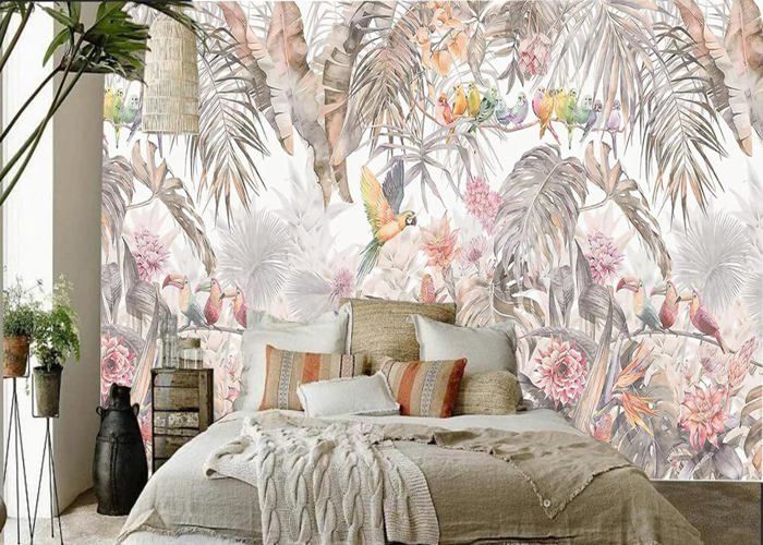 3D Papier Peint Panoramique Jungle Soie Tropicale, 400x280 cm Rose ...