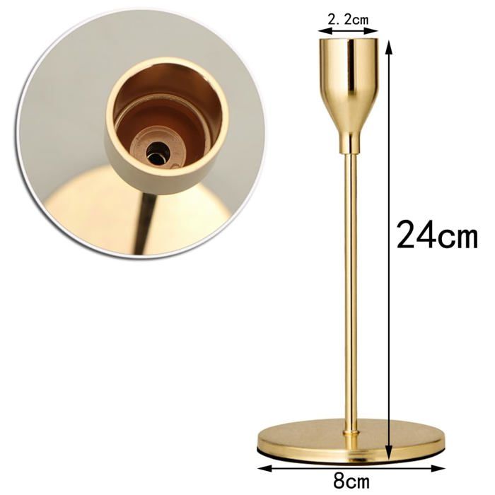 Lot De 3 Bougeoirs Dorés Pour Bougies Coniques - 24 Cm De Haut, Métal Plaqué Or, Style Rétro Pour Mariage Et Fêtes