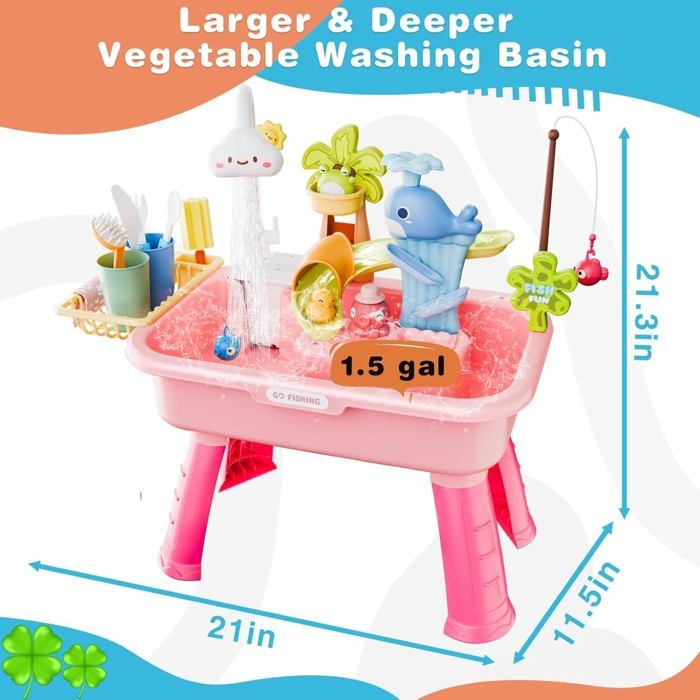 Generico Table Aquatique pour | Jouet sensoriel avec Eau - Jeu 4 en 1 avec Pompe et Eau Courante | pour et Filles 4 à 8 Ans, été, Piscine extérieure