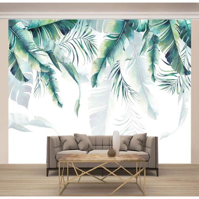 Papier Peint Panoramique 3D Feuilles De Plantes Vertes Tropicales Auto ...