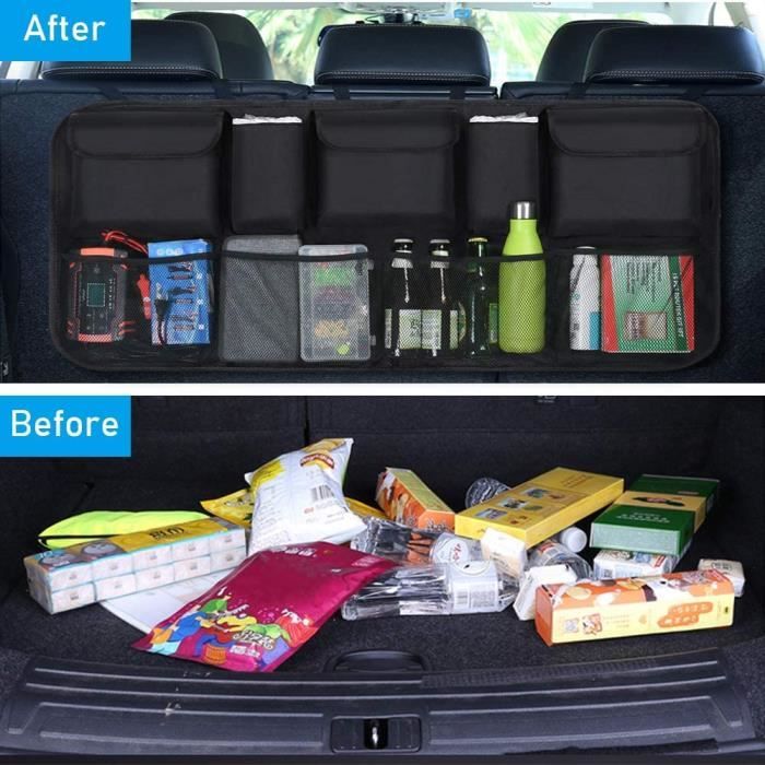 Organisateur Coffre Voiture 3 Pièces - Barres De Rangement Avec Velcro, Pour Berline, Break, SUV - Noir