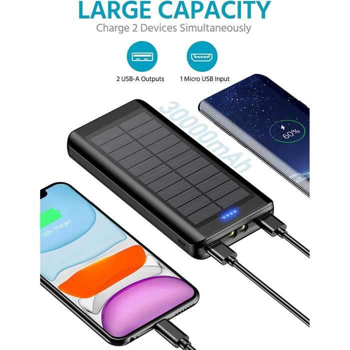 Solar Powerbank 30000Mah Externer Akku: Power Bank Mobiles Outdoor  Tragbares Ladegerät Mit 2 Usb Ports & Taschenlampen Handy [H1076] -  Cdiscount Téléphonie