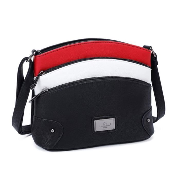 Sac Bandoulière Femme Multipoche Multicolore Grainé Rouge