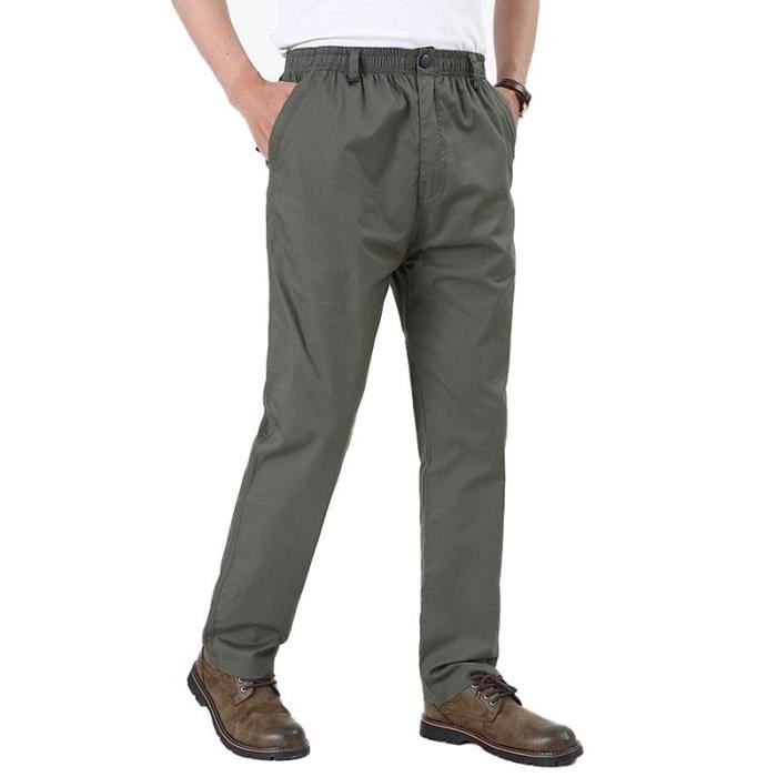 Pantalon Homme Regular Straight Taille Elastique Pantalon de Sport en Coton  Couleur Unie Vert militaire - Cdiscount Prêt-à-Porter