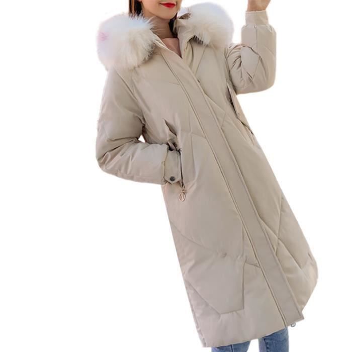 Mymyguoe Veste D'hiver Pour Femme - Long Manteau Matelassé Avec Capuche En Fourrure - Duffle Coat Douillet