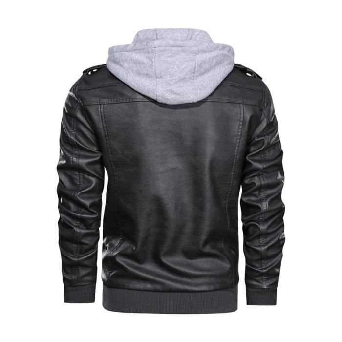 Veste En Faux Cuir Avec Capuche Amovible - Coupe-vent Décontractée - Poches Multiples - Pour Moto, Quotidien, Voyage