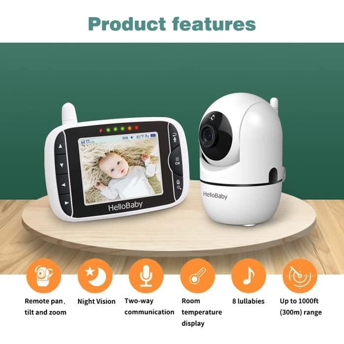 Babyphone Camera, HelloBaby HB65 Bébé Moniteur Vidéo,Écran de 3,2 pouces,  angles de vue à 360 degrés, caméra bébé à distance Pan2 - Cdiscount  Puériculture & Eveil bébé