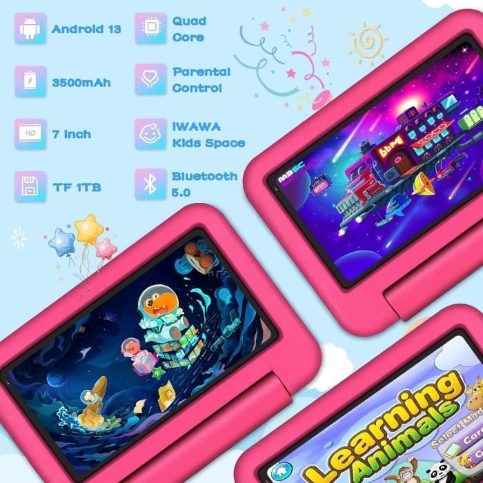 SEBBE Tablette Enfants 7 Pouces Android 13, Quad Core 7Go RAM + 64Go ROM(TF  1 to), Tablette Éducative avec Certifié GMS, Contrôle Parental, WiFi,  Bluetooth, Kids Tablettes avec Étui Anti-Chute - Vert 