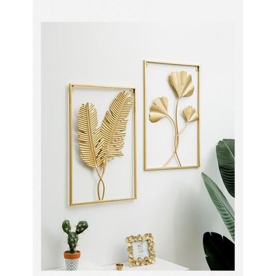 Lot De 3 Décorations Murales Métal Doré 60x40cm - Sculptures Art Feuilles Carrées Intérieur Moderne Lot De 3 Décorations Murales Métal Doré 60x40cm - Sculptures Art Feuilles Carrées Intérieur Moderne