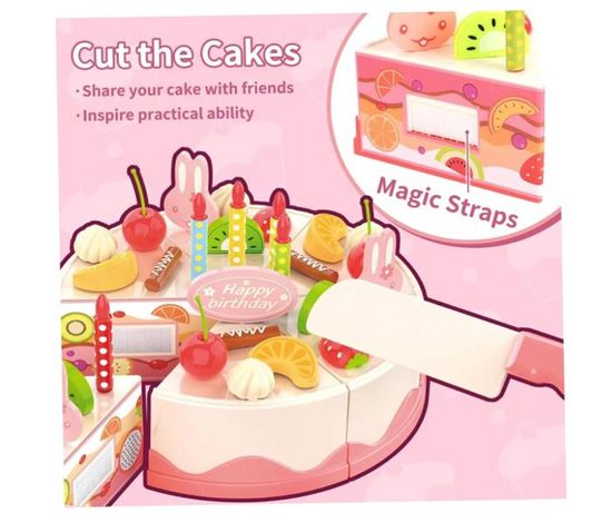 Gâteau D'anniversaire En Bois Hooga – Bougies Amovibles, Velcro, Fraise, 7 Parts, Jeu éducatif Dès 3 Ans