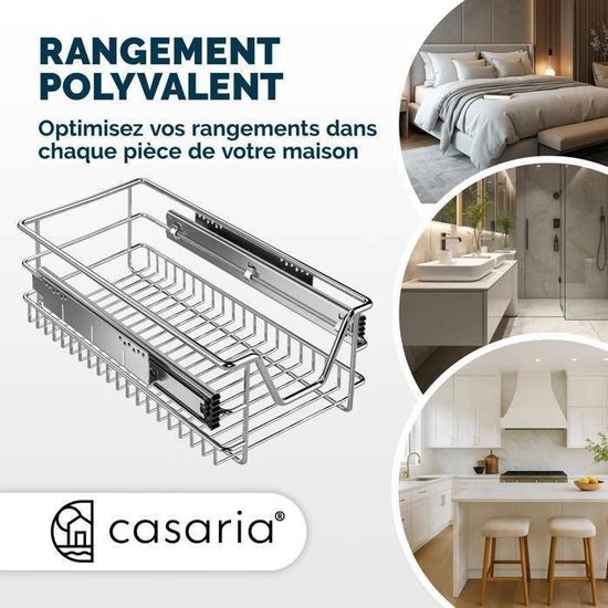 Jago® Tiroir Téléscopique De Cuisine - Largeur (30/40/50/60 Cm) Et Set (1/2/3/4/5 Pièces) Au Choix, Charge Max. 20 Kg, Rails Inclus - Panier De Rangement Coulissant