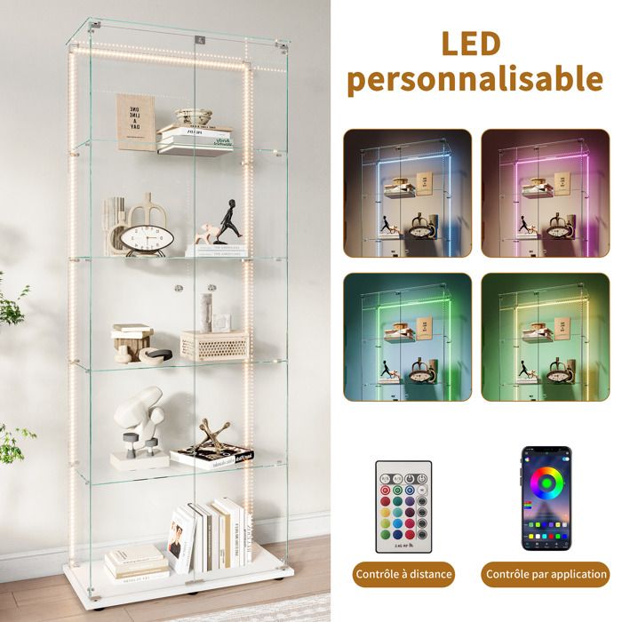 Vitrine en Verre,Vitrine pour Collection avec Bande LED - 5 Étagères et ...