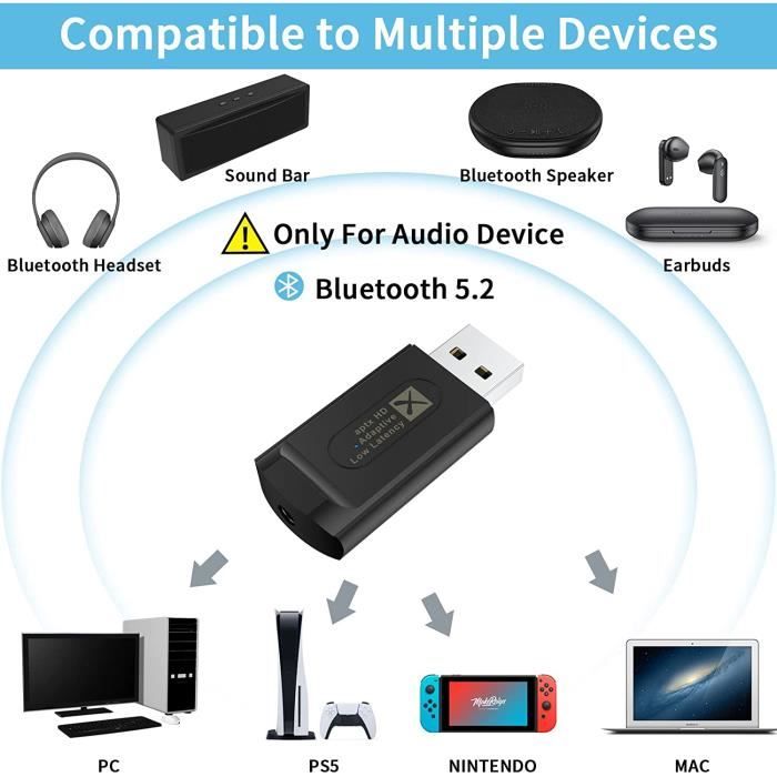 Clé Audio USB Bluetooth 5.2 Dongle pour TV-Tours PC-PS4-PS5