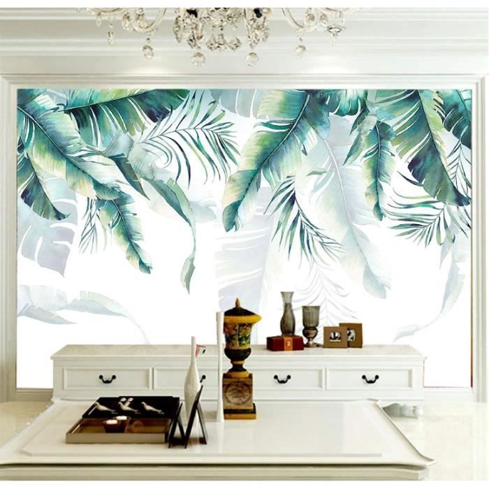 Papier Peint Panoramique 3D Feuilles De Plantes Vertes Tropicales Auto ...