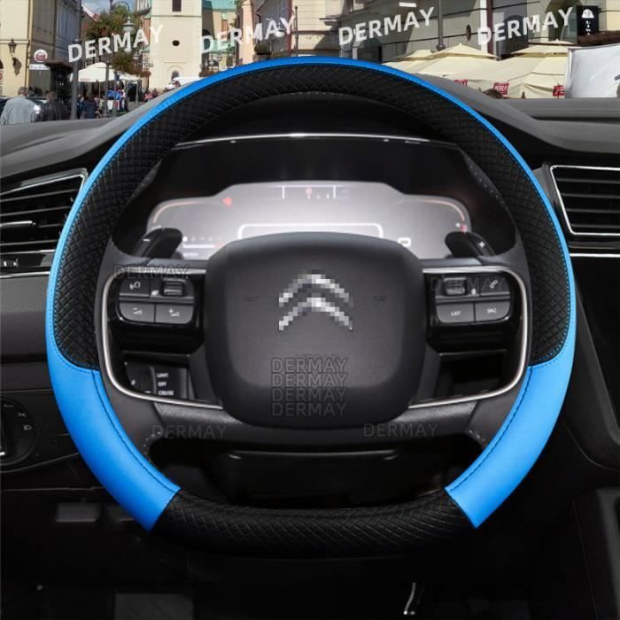 SERTGFRE Couvre Volant Voiture, Pour Citroen C1 C2 C3 C4 C5 C6 C8 C4L DS3 DS4 DS5 LS DS6 Picasso Antidérapant, Respirant, Fibre De Carbone, élastique Professionnel, 37-38CM,A/Black