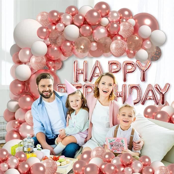 Banderole Happy Birthday Or Rose - Guirlande Anniversaire - Décoration Fête Murale