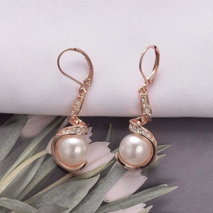 Boucles D'oreilles Perles De Culture Dormeuses - Grenat Naturel - Plaqué Or - Neuf
