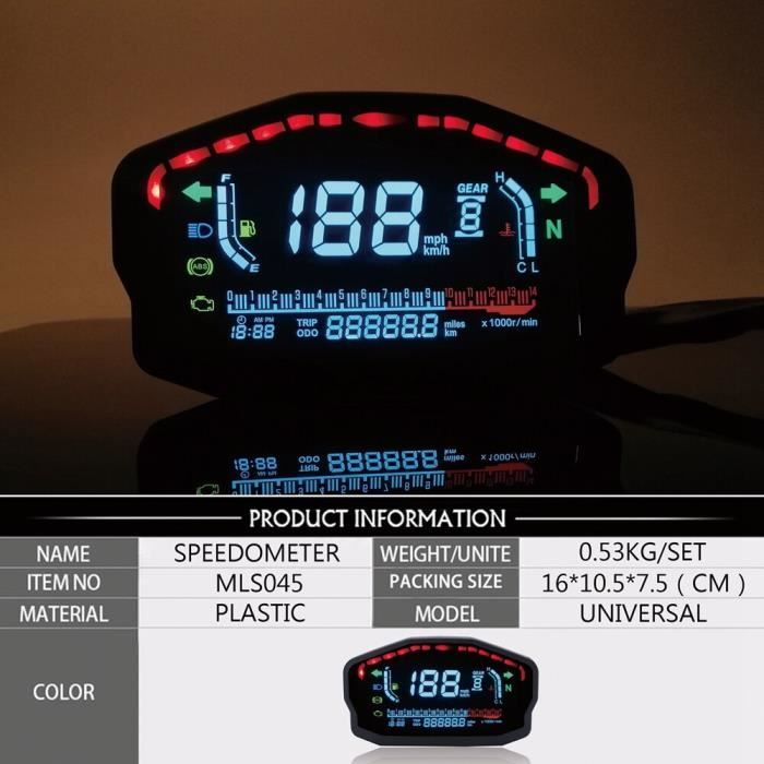 LCD Digital Vitesse Compteur, Universel Moto Numérique LCD Coloré Compteur  de Vitesse Odomètre Tachymètre avec Capteur de Vitess - Cdiscount Auto