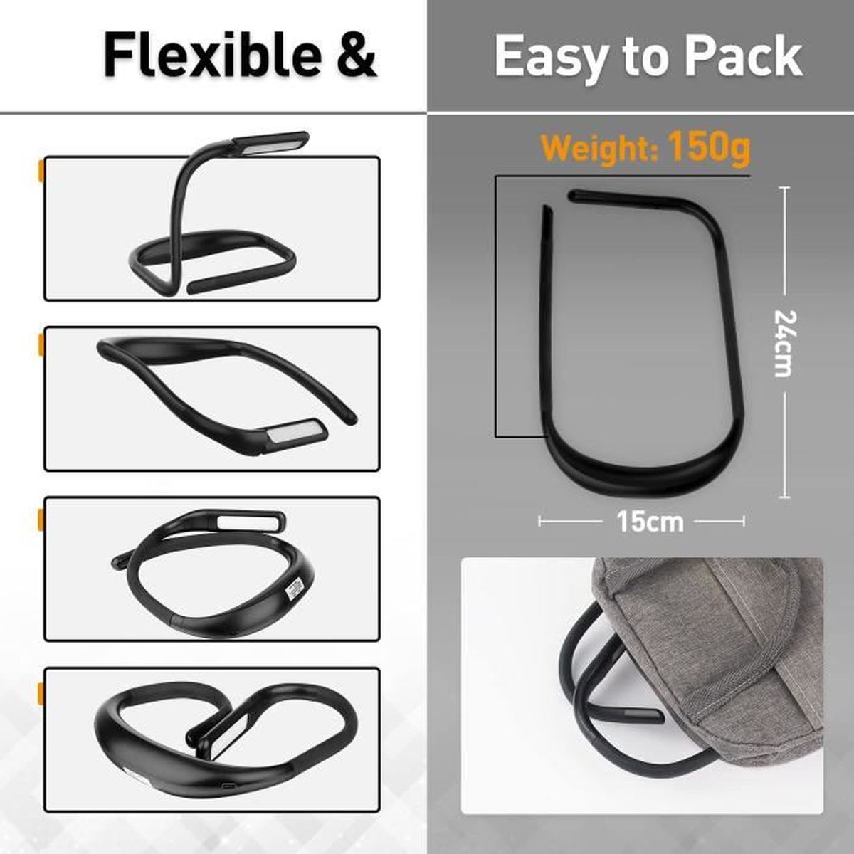 COTOP Lampe de Lecture de Cou Rechargeable,Lampe de bureau led pliable 1800mAh,Gradation Progressive & 3 Modes de Couleur,Réglage rotation 270°,Idéal pour lire et tricoter Classe énergétique A+++ 
