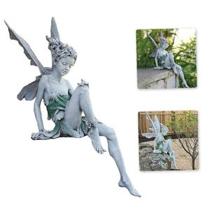 Statuette Fée Ou Elfe Avec Fleurs - 17 Cm - Résine - Couleur Jaune Ou Violette
