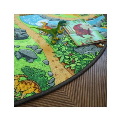 Tapis rond de jeu enfant - Circuit de voiture - Volcans et dinosaures