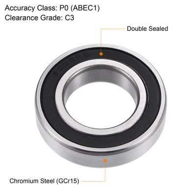 Roulement à Billes 6009-2RS - 45x75x16 Mm - Double Scellé - Acier Chrome - Neuf Uxcell