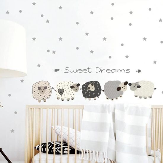 1 Feuille Stickers Muraux Dessin Anime Mouton Autocollant Peintures Murales Bricolage Murs Decor Pour Chambre Chambre D Enfants Cdiscount Maison