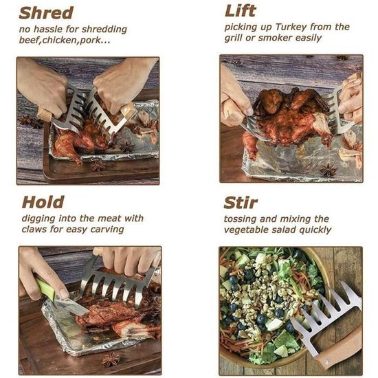 3en1 tiré porc Shredder griffes–viande Handler fourchettes déchiquetage  viande en acier inoxydable déchiqueteuse de griffes-d'ours