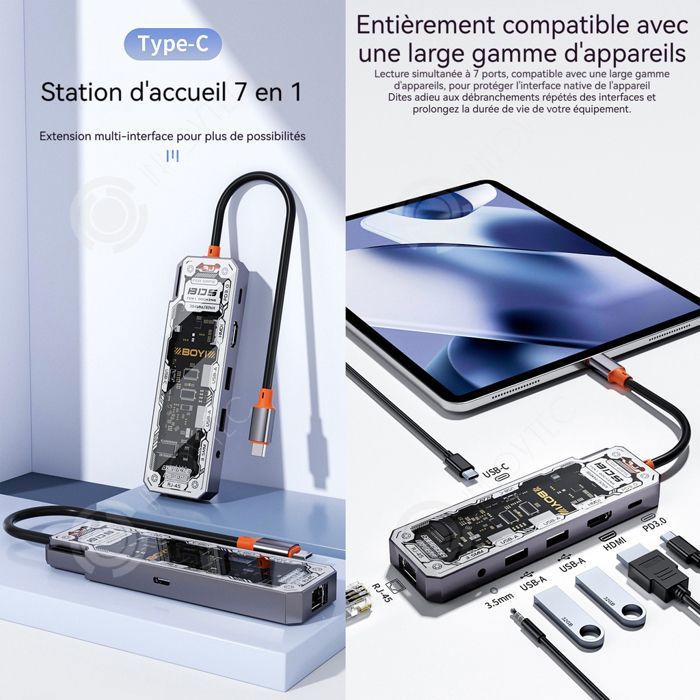 Station D'accueil USB-C 8 En 2 Avec Sortie Audio Jack 3.5mm Et Lecteur SD - Hub Multi-ports Neuf