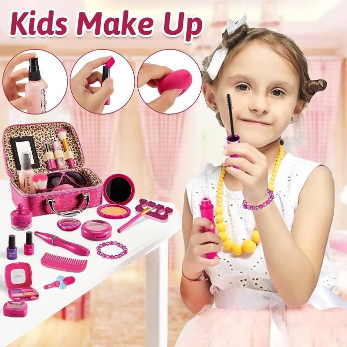 Maquillage Enfant Jouet Filles -Lavable Malette Maquillage Jouet pour Enfant-Coffret  Maquillage Petites Filles-Cadeau pour 3 a 8 Ans