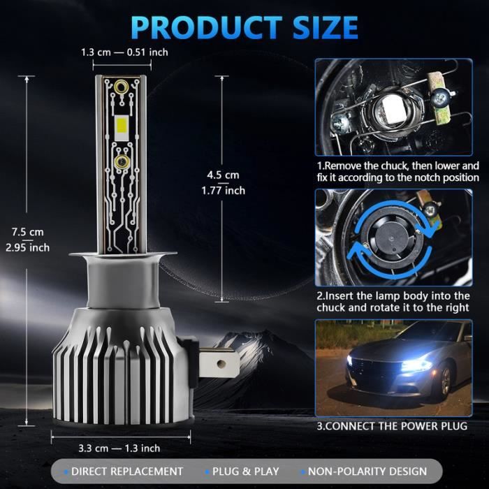 2x H1 100W LED Ampoule Voiture Blanc anti-brouillard lumière -TUN -  Cdiscount Auto