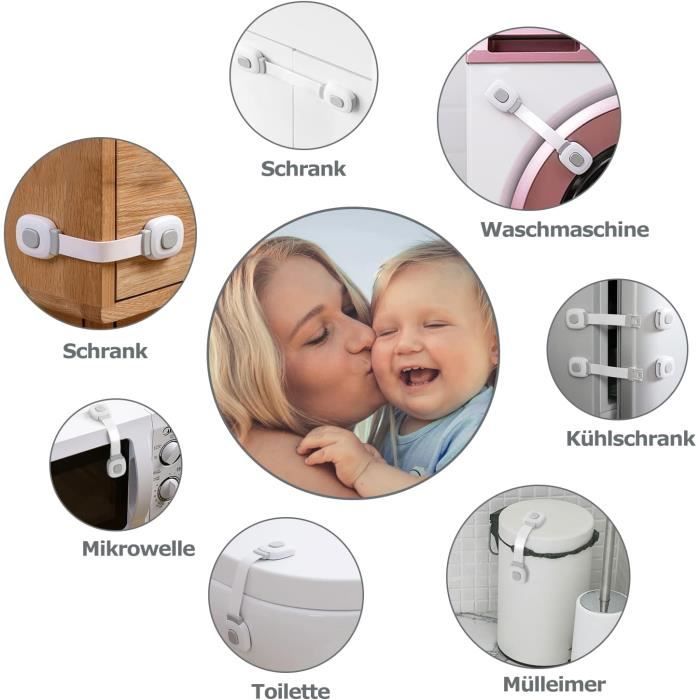 6 Bloque-portes Bébé - Sécurité Tiroir, Placard, Frigo - Adhésif Puissant Sans Perçage, Protection Enfant 0-24 Mois