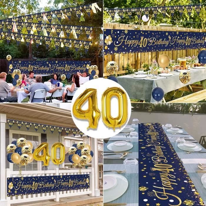 Décoration Anniversaire 40 Ans VICTERR - Kit Vert/Or Avec Bannière, Ballons, Fanions - Fête Homme/Femme
