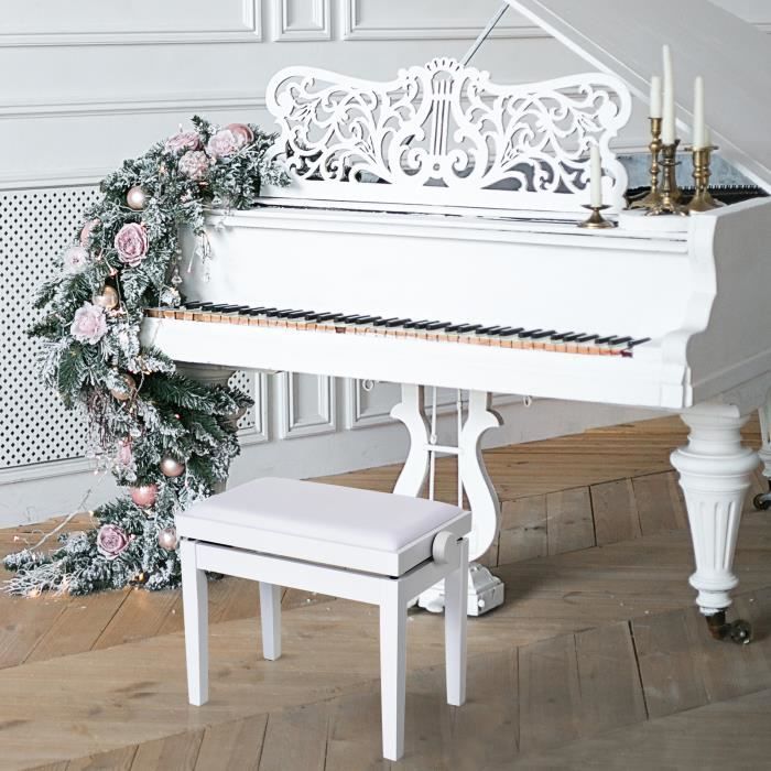 Banquette tabouret siège pour piano hauteur réglable 61L x 32l x 47-57H cm  assise simili cuir blanc 61x32x57cm Blanc - Cdiscount Maison